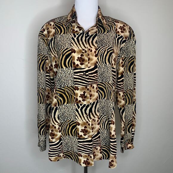 Jordan 90s Mixed Animal Print Blouse Sz Small - Picture 1 of 10